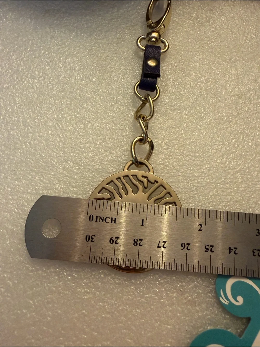 Anne Klein Gold Lion Medallion Keychain with Navy Accent